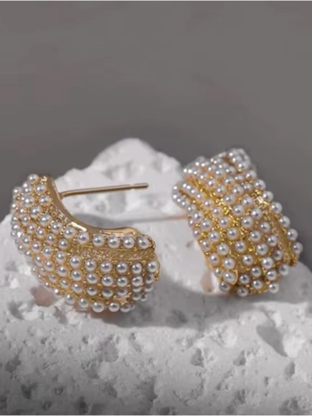 Gold Pearl Cluster Hoop Earrings - Elegant Women Jewelry